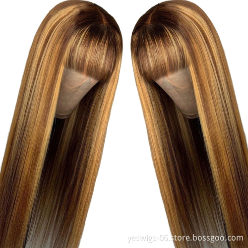 Cheap Human Hair 4/27# Colour Highlight Wigs Brazilian Hair Non Lace Wig With Bangs Machine Made Human Hair Wigs For Black Women